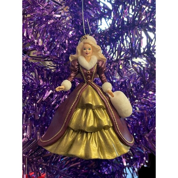 1996 Hallmark Keepsake Christmas Ornament Holiday Barbie Doll #4 Burgundy & Gold - Picture 3 of 6